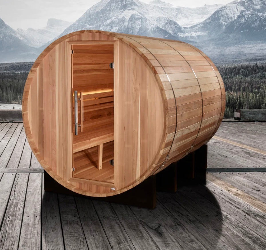 Golden Designs Klosters 6-Person Outdoor Barrel Sauna  – Cedar (GDI-B006-01)