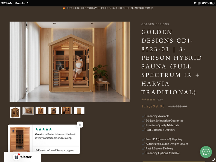 Golden Designs Loviisa Edition 3-Person Hybrid Outdoor Sauna | GDI-8523-01